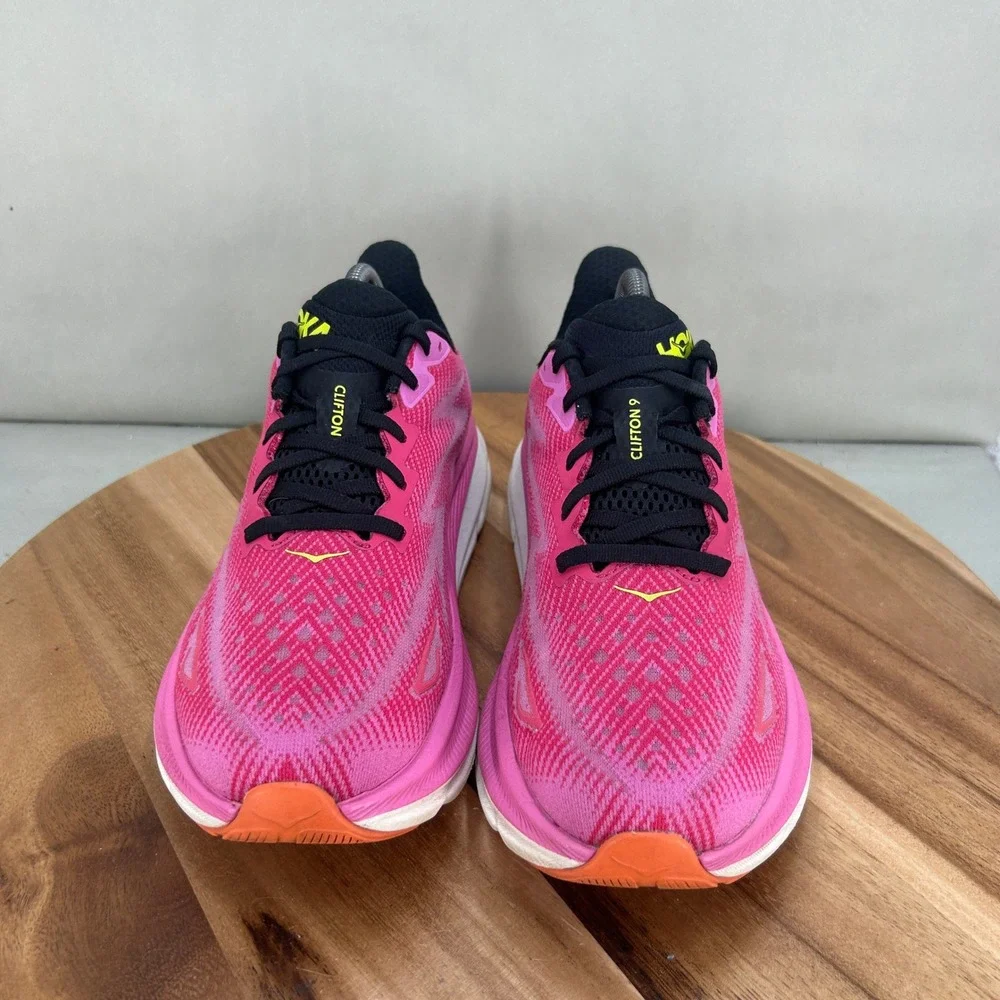 Hoka Clifton 9 Womens Running Shoes Pink Black Road Runner Size 9.5 B Cushioned